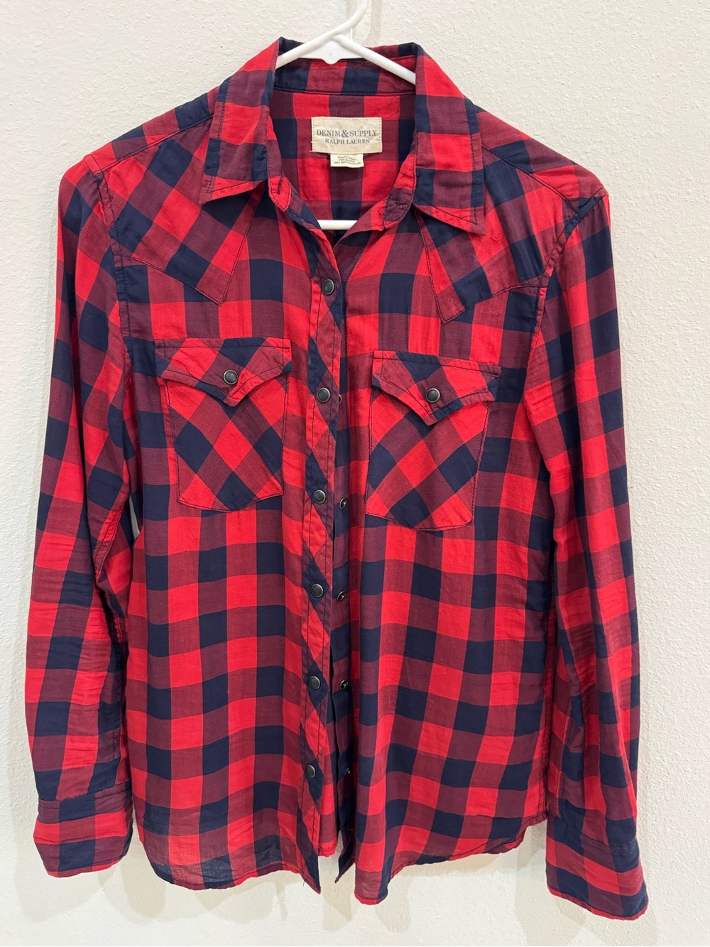 Denim & Supply Ralph Lauren Buffalo Plaid Western Snap Shirt Red Navy